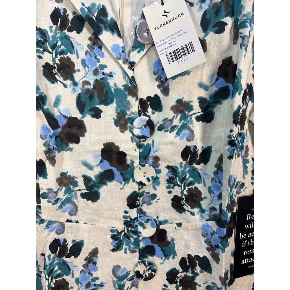 NWT Tuckernuck Blue Blooms Linen Midi/Maxi Dress Size XL Floral Wedding Guest - Picture 5 of 10